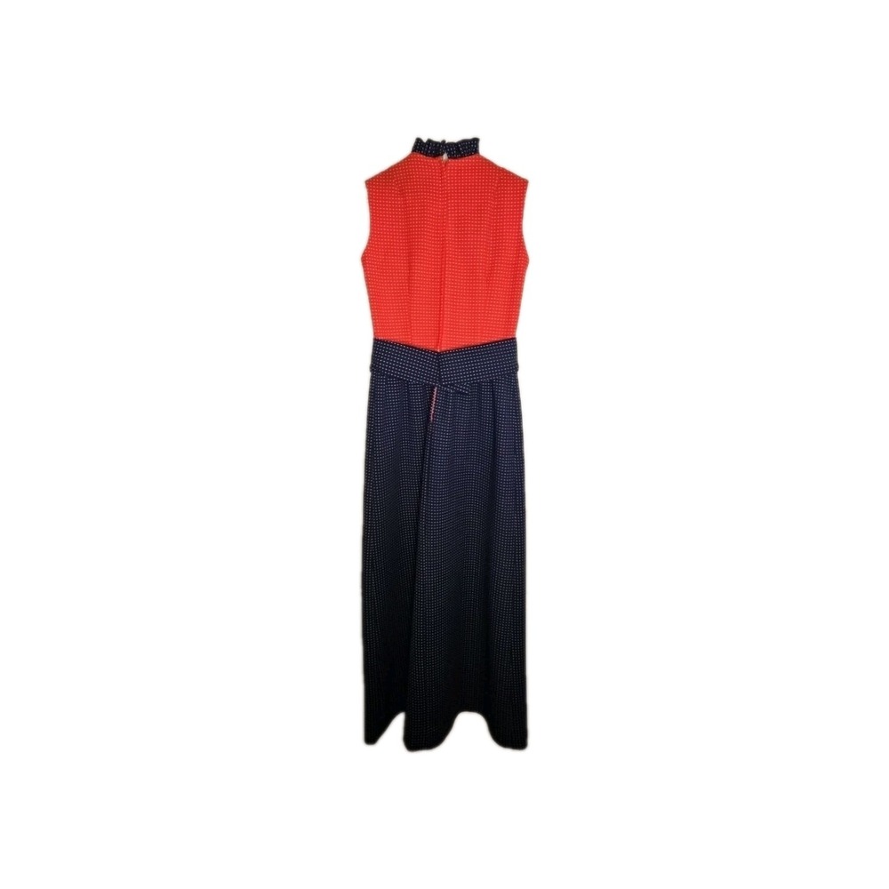 Vintage 70s Bayberry Prairie Maxi Dress Pin Dot Polka Ruffle Americana Red Blue - Picture 11 of 13